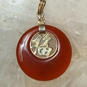 Gold and Carnelian Pendant with symbol “Fu” for good luck